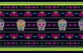Seamless ethnic mexican fabric border pattern with colorful stripes and Catrina`s skull.